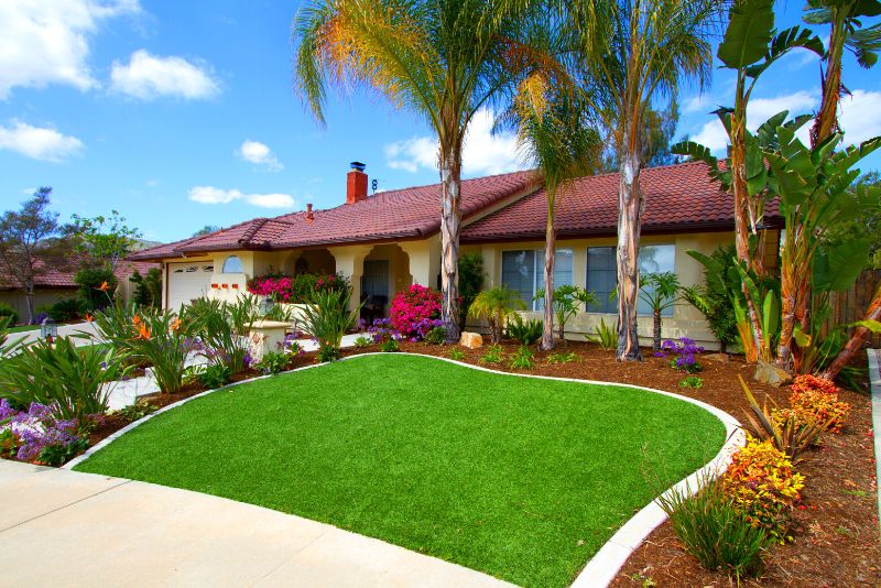 a house with a synthetic grass lawn