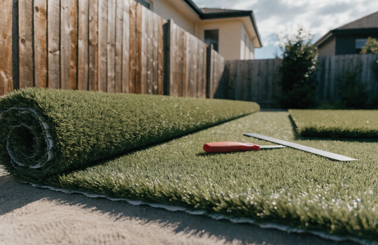 DIY pet turf installation in progress in a Wollongong residential backyard